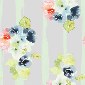 Seamless pattern with flowers watercolor Stock Illustration