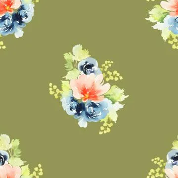 Seamless pattern with flowers watercolor Stock Illustration