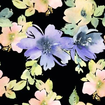 Seamless pattern with flowers watercolor Stock Illustration