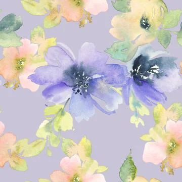 Seamless pattern with flowers watercolor Stock Illustration