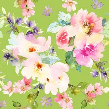 Seamless pattern with flowers watercolor Stock Illustration