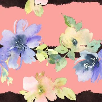 Seamless pattern with flowers watercolor Stock Illustration