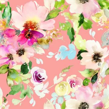 Seamless pattern with flowers watercolor Stock Illustration