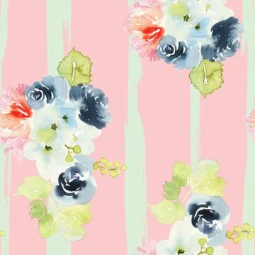 Seamless pattern with flowers watercolor Stock Illustration