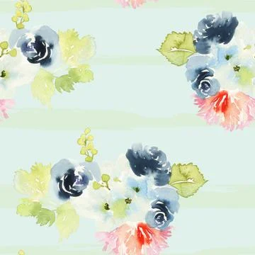 Seamless pattern with flowers watercolor Stock Illustration