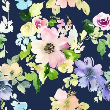 Seamless pattern with flowers watercolor Stock Illustration