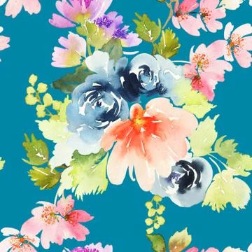 Seamless pattern with flowers watercolor Stock Illustration