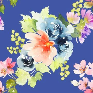 Seamless pattern with flowers watercolor Stock Illustration