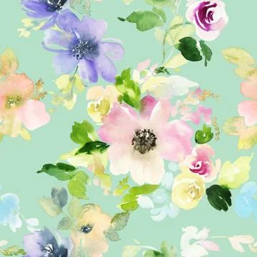 Seamless pattern with flowers watercolor Stock Illustration