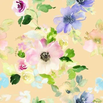 Seamless pattern with flowers watercolor Stock Illustration