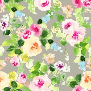 Seamless pattern with flowers watercolor Stock Illustration