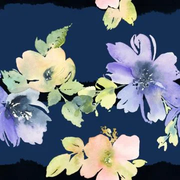 Seamless pattern with flowers watercolor Stock Illustration