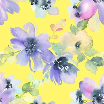 Seamless pattern with flowers watercolor Stock Illustration