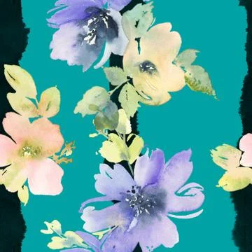 Seamless pattern with flowers watercolor Stock Illustration