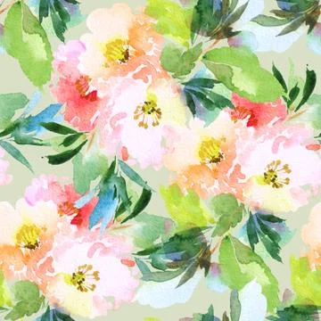 Seamless pattern with flowers watercolor Stock Illustration