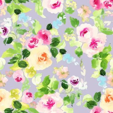 Seamless pattern with flowers watercolor Stock Illustration