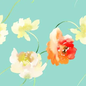 Seamless pattern with flowers watercolor Stock-Illustration