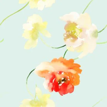 Seamless pattern with flowers watercolor Stock Illustration