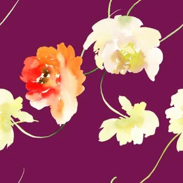 Seamless pattern with flowers watercolor Stock Illustration