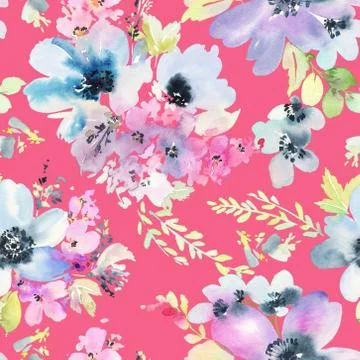 Seamless pattern with flowers watercolor Stock-Illustration