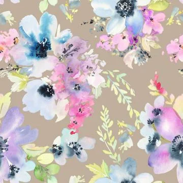 Seamless pattern with flowers watercolor Stock Illustration