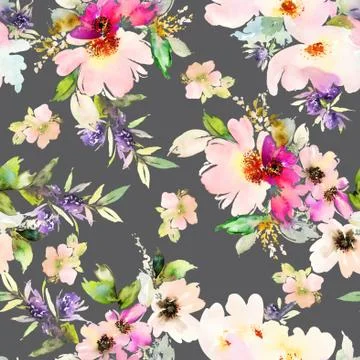 Seamless pattern with flowers watercolor Stock Illustration