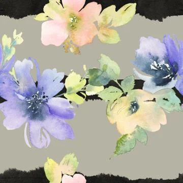 Seamless pattern with flowers watercolor Stock Illustration
