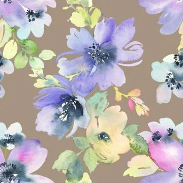Seamless pattern with flowers watercolor Stock Illustration