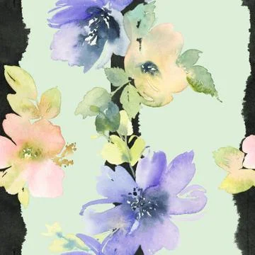 Seamless pattern with flowers watercolor Stock Illustration