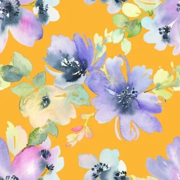 Seamless pattern with flowers watercolor Stock Illustration