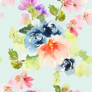 Seamless pattern with flowers watercolor Stock Illustration
