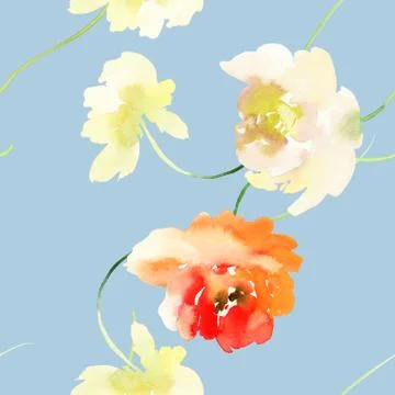 Seamless pattern with flowers watercolor Stock Illustration