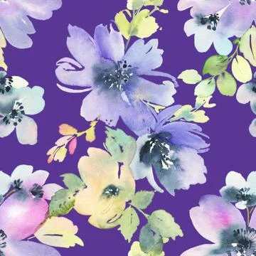 Seamless pattern with flowers watercolor Stock Illustration