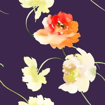 Seamless pattern with flowers watercolor Stock Illustration