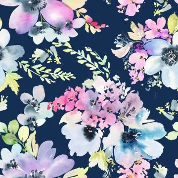 Seamless pattern with flowers watercolor Stock Illustration
