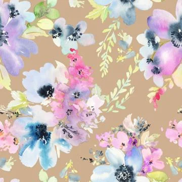 Seamless pattern with flowers watercolor Stock-Illustration