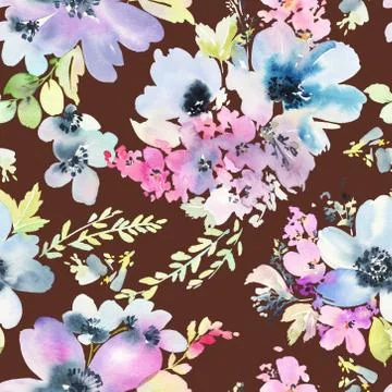 Seamless pattern with flowers watercolor Stock Illustration
