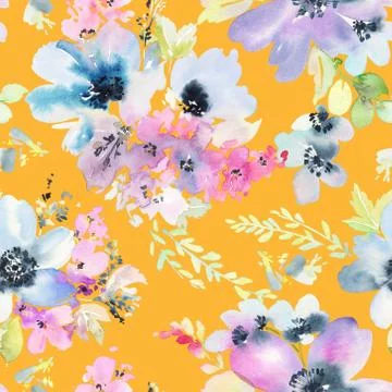 Seamless pattern with flowers watercolor Stock Illustration
