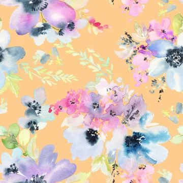 Seamless pattern with flowers watercolor Illustrazione stock