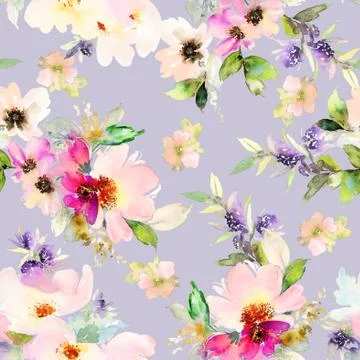 Seamless pattern with flowers watercolor Stock Illustration