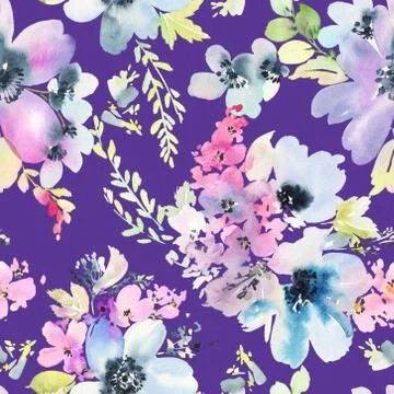 Seamless pattern with flowers watercolor Illustrazione stock
