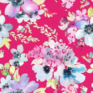 Seamless pattern with flowers watercolor Stock Illustration