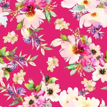 Seamless pattern with flowers watercolor Stock Illustration
