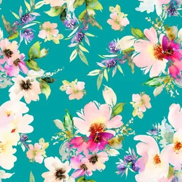 Seamless pattern with flowers watercolor Stock Illustration