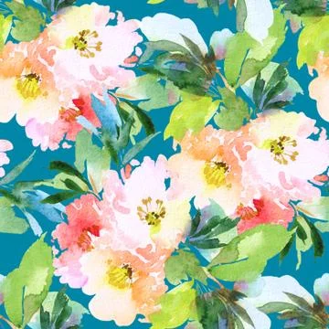 Seamless pattern with flowers watercolor Stock Illustration