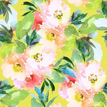 Seamless pattern with flowers watercolor Stock Illustration