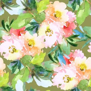 Seamless pattern with flowers watercolor Illustrazione stock