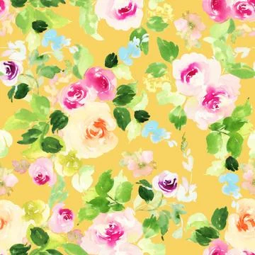 Seamless pattern with flowers watercolor Stock Illustration