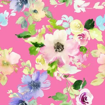 Seamless pattern with flowers watercolor Stock Illustration