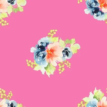 Seamless pattern with flowers watercolor Stock Illustration